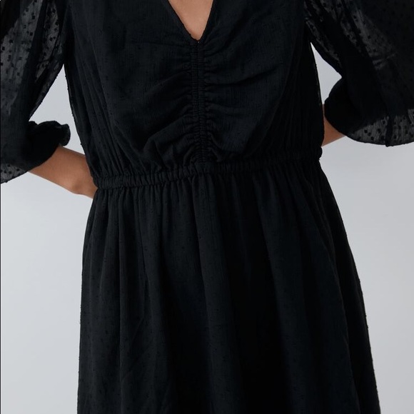 Zara Black Swiss Dot Dress With Balloon Sleeve - Picture 5 of 14
